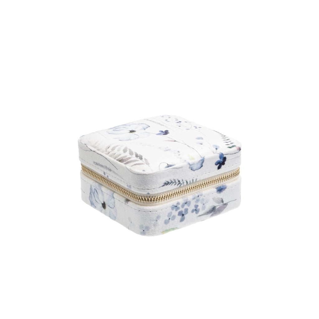 VELVET JEWELLERY BOX BLUE TONES FLOWER PATTERN VELVET JEWELLERY BOX BLUE TONES FLOWER PATTERN