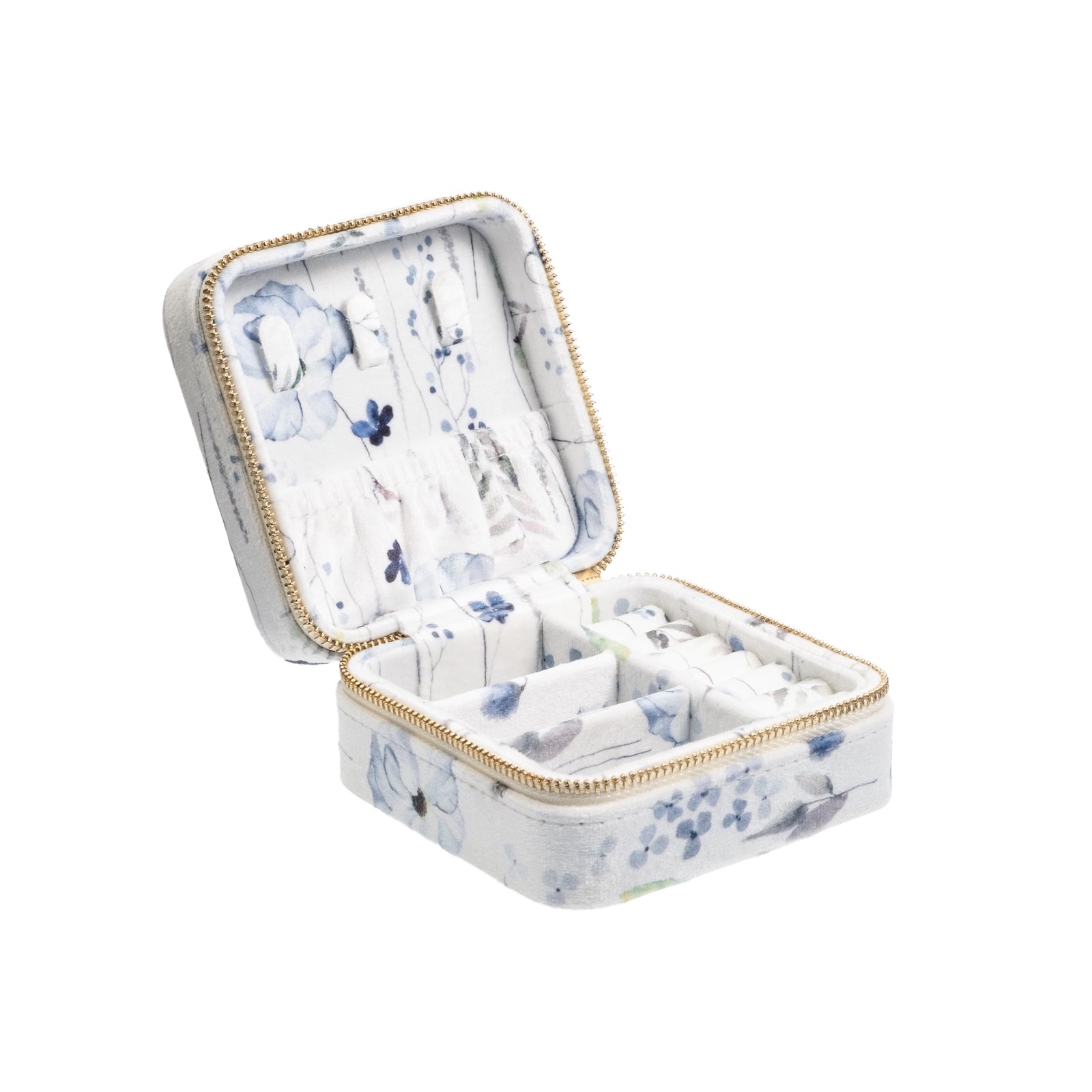 VELVET JEWELLERY BOX BLUE TONES FLOWER PATTERN VELVET JEWELLERY BOX BLUE TONES FLOWER PATTERN