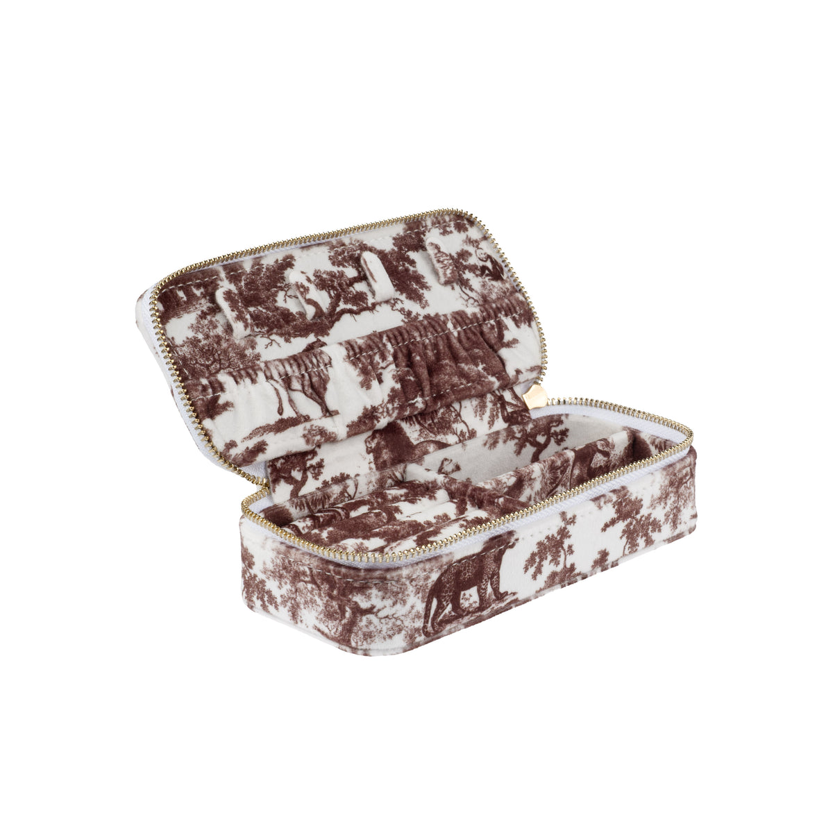 VELVET JEWELLERY BOX MINI CHOCOLATE BROWN SAVANNAH PATTERN