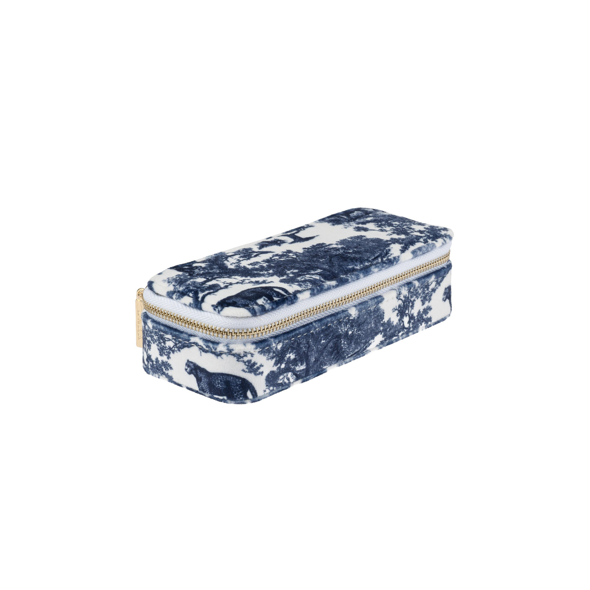 VELVET JEWELLERY BOX MINI NAVY BLUE SAVANNAH PATTERN