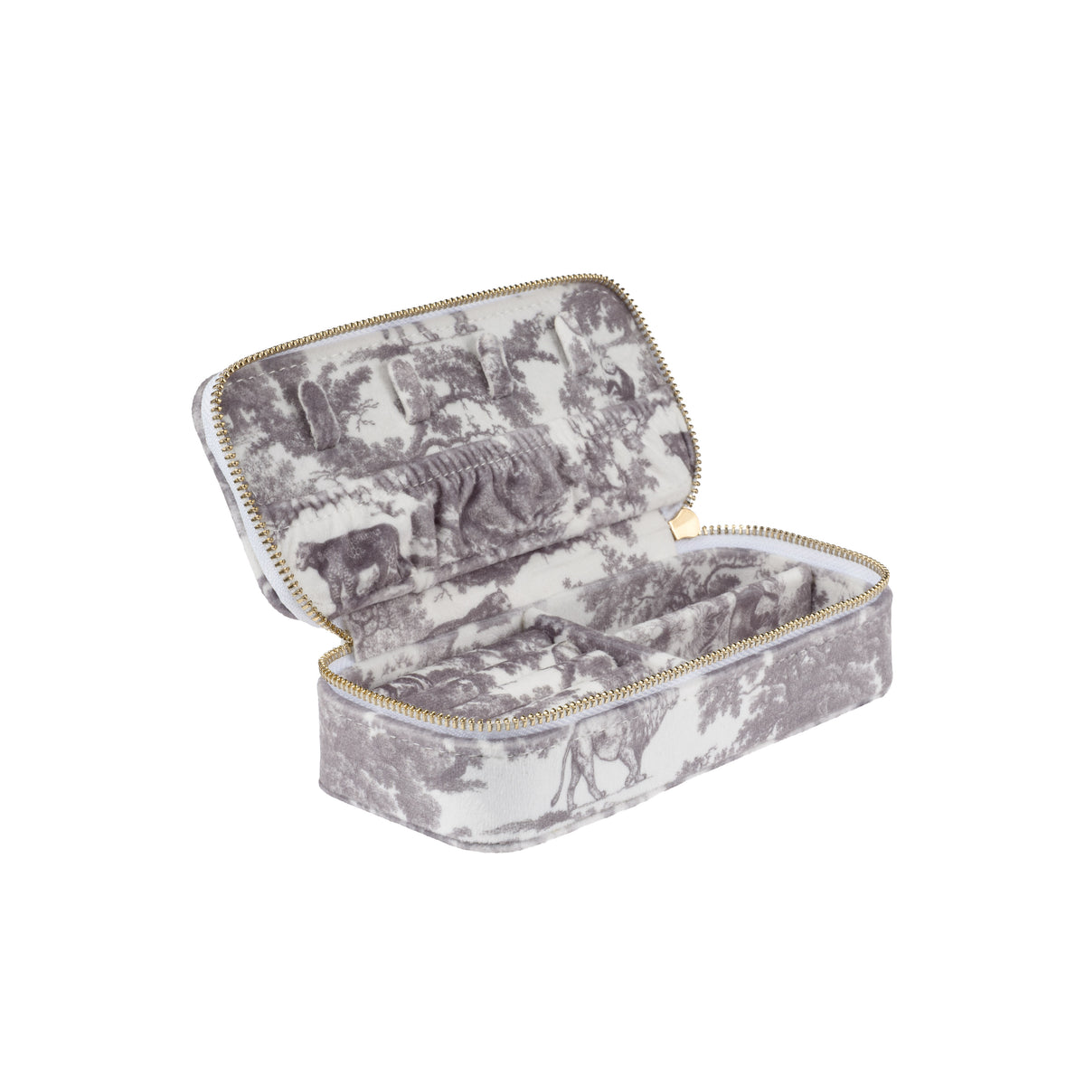 VELVET JEWELLERY BOX MINI GREY SAVANNAH PATTERN