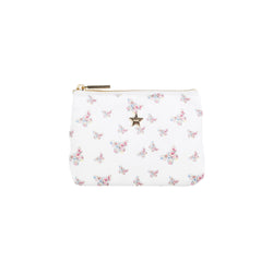 VELVET MINI POUCH OFF WHITE BUTTERFLY PATTERN