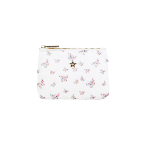 VELVET MINI POUCH OFF WHITE BUTTERFLY PATTERN