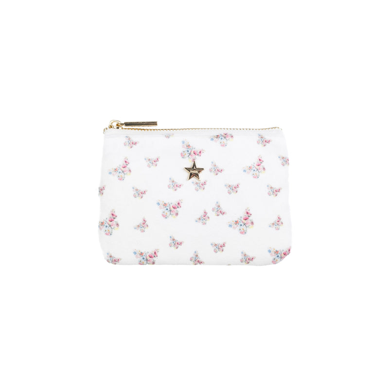VELVET MINI POUCH OFF WHITE BUTTERFLY PATTERN