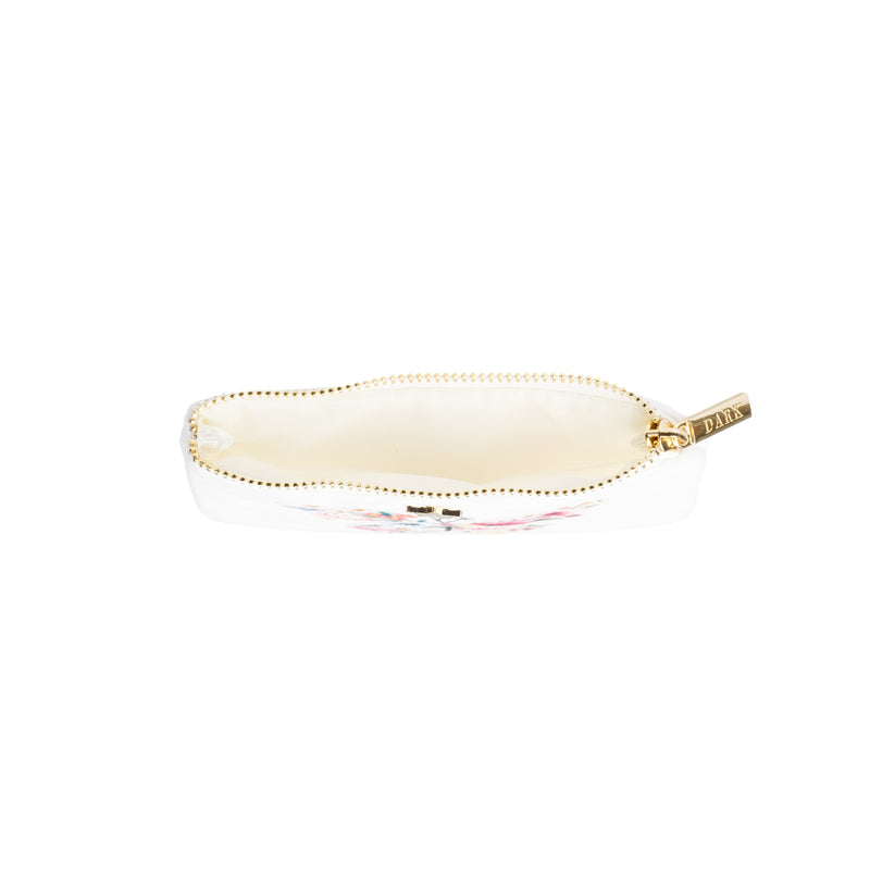 VELVET MINI POUCH OFF WHITE W/BUTTERFLY