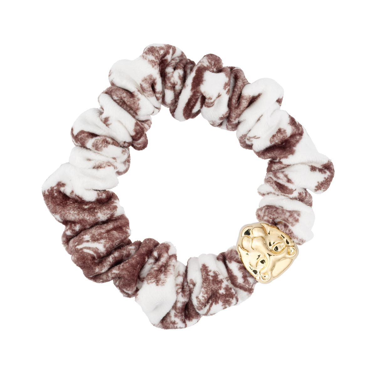 VELVET MINI SCRUNCHIE CHOCOLATE BROWN SAVANNAH PATTERN