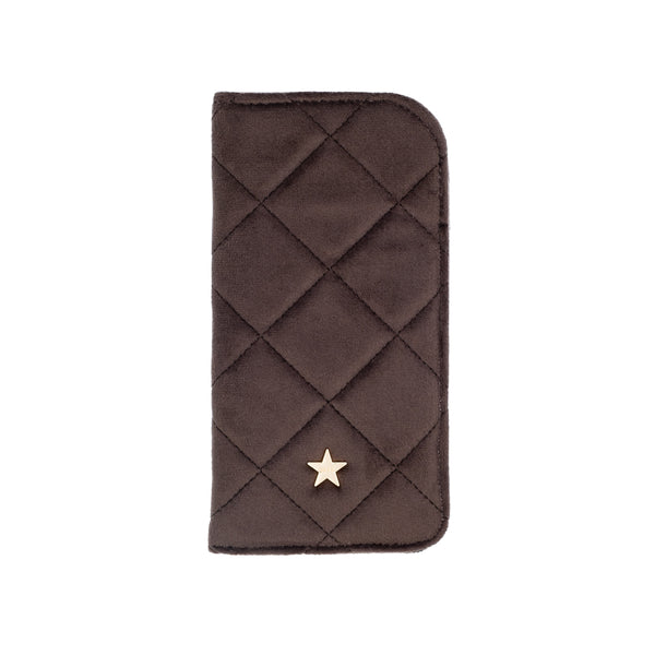 VELVET QUILTED EYEWEAR CASE CHOCOLATE BROWN