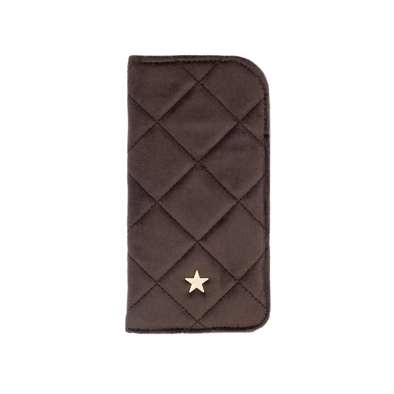 VELVET QUILTED EYEWEAR CASE CHOCOLATE BROWN