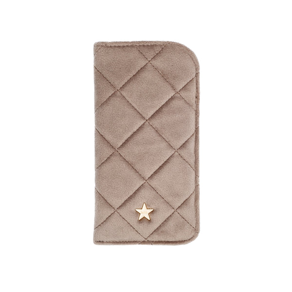 VELVET QUILTED EYEWEAR CASE WARM TAUPE