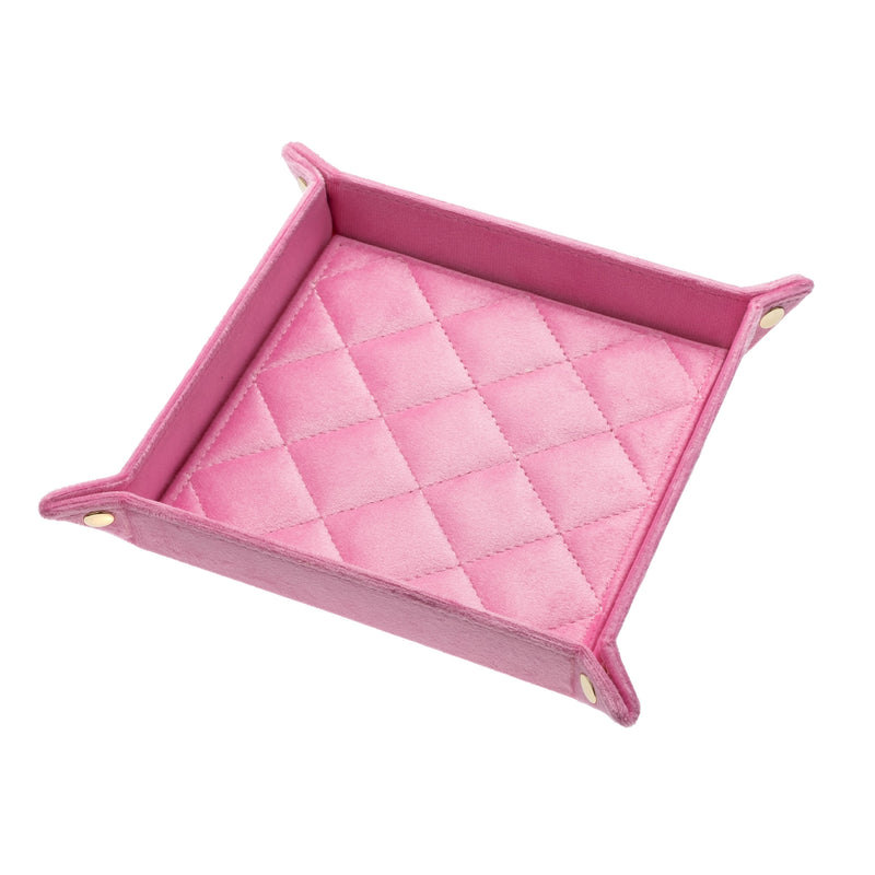 VELVET QUILTED JEWELLERY TRAY MEDIUM BUBBLEGUM PINK