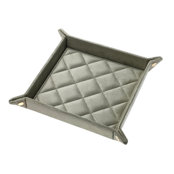 VELVET QUILTED JEWELLERY TRAY MEDIUM MILIEU GREEN