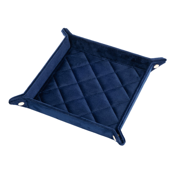 VELVET QUILTED JEWELLERY TRAY MEDIUM NAVY BLUE