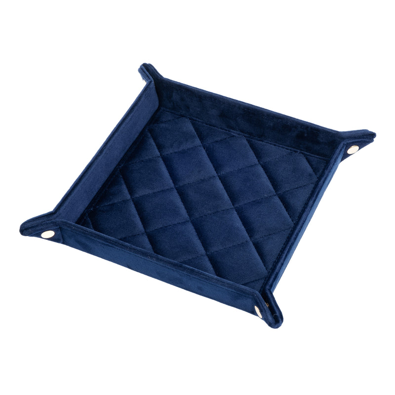 VELVET QUILTED JEWELLERY TRAY MEDIUM NAVY BLUE