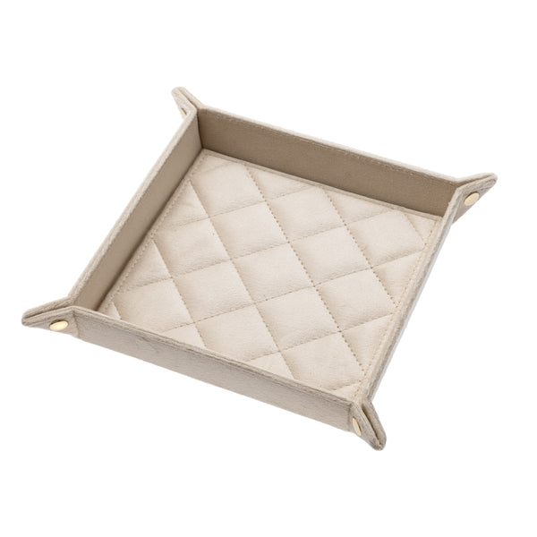 VELVET QUILTED JEWELLERY TRAY MEDIUM SAND