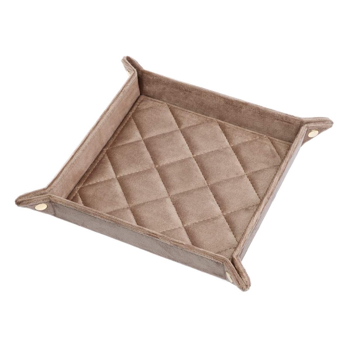 VELVET QUILTED JEWELLERY TRAY MEDIUM WARM TAUPE