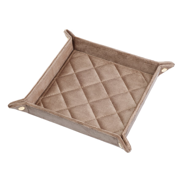 VELVET QUILTED JEWELLERY TRAY MEDIUM WARM TAUPE