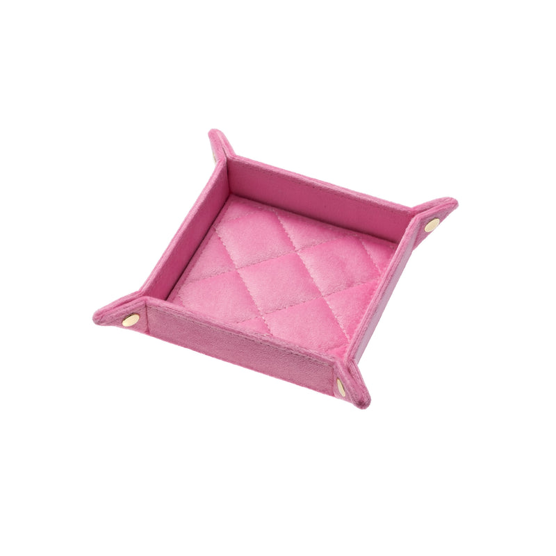 VELVET QUILTED JEWELLERY TRAY SMALL BUBBLEGUM PINK