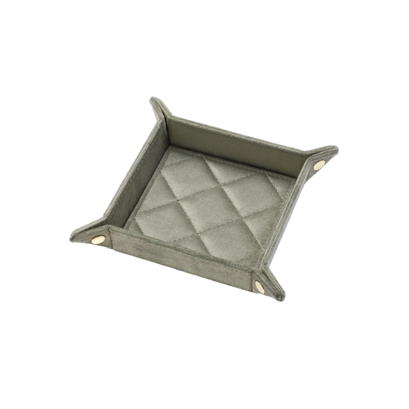 VELVET QUILTED JEWELLERY TRAY SMALL MILIEU GREEN