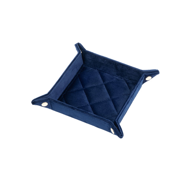 VELVET QUILTED JEWELLERY TRAY SMALL NAVY BLUE