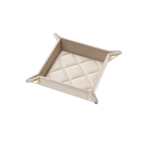 VELVET QUILTED JEWELLERY TRAY SMALL SAND