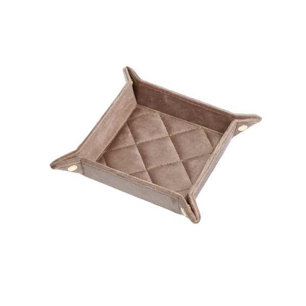 VELVET QUILTED JEWELLERY TRAY SMALL WARM TAUPE