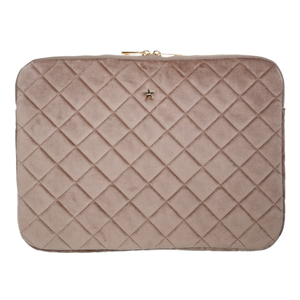 VELVET QUILTED MAC COVER WARM TAUPE