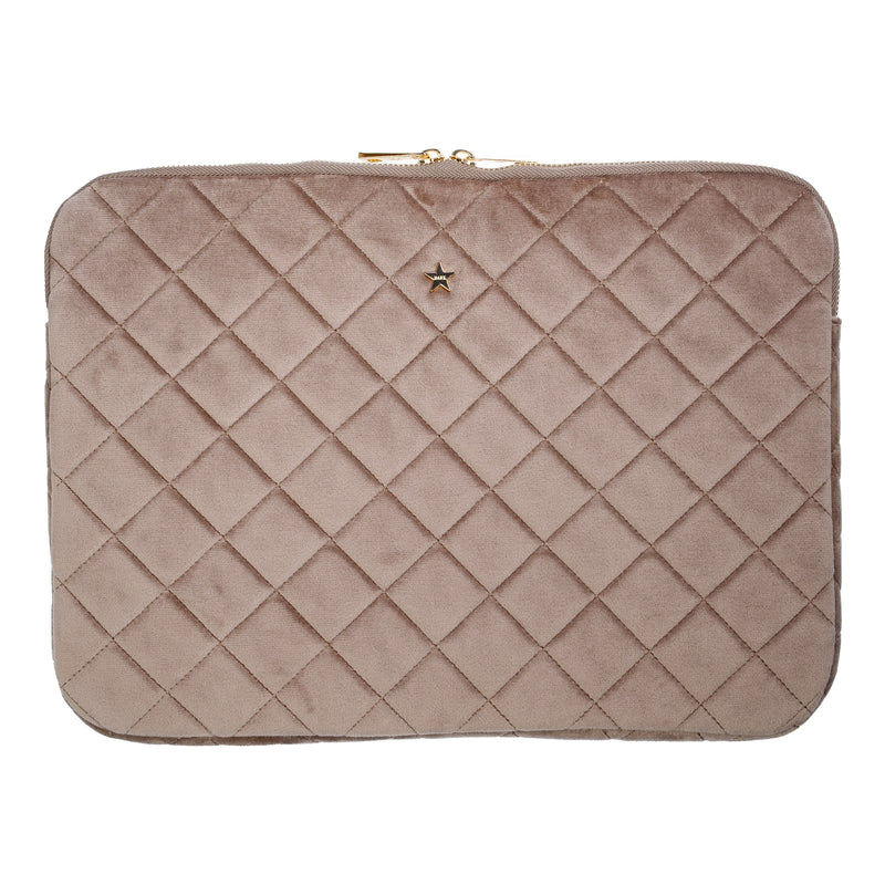 VELVET QUILTED MAC COVER WARM TAUPE