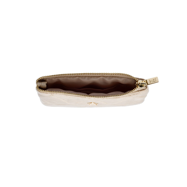 VELVET QUILTED MINI POUCH DARK SAND