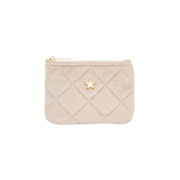 VELVET QUILTED MINI POUCH DARK SAND