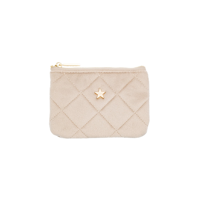 VELVET QUILTED MINI POUCH DARK SAND
