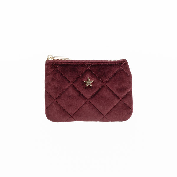 VELVET QUILTED MINI POUCH MAROON