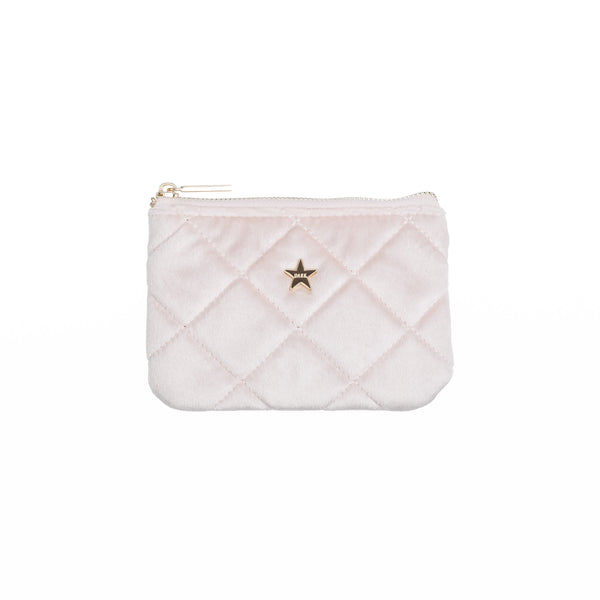 VELVET QUILTED MINI POUCH SPARKLED PALE ROSE