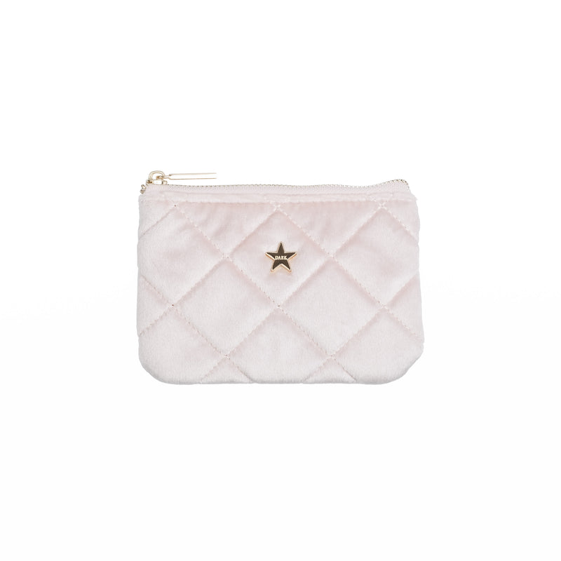 VELVET QUILTED MINI POUCH SPARKLED PALE ROSE