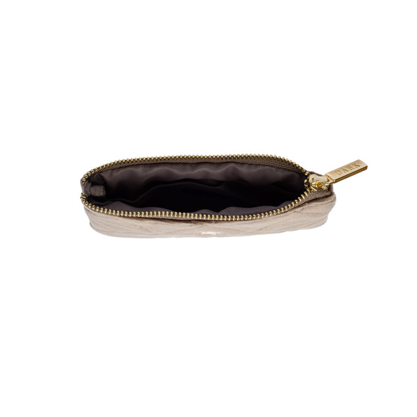 VELVET QUILTED MINI POUCH WARM TAUPE