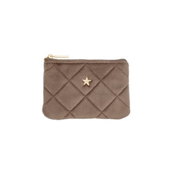 VELVET QUILTED MINI POUCH WARM TAUPE
