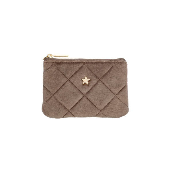 VELVET QUILTED MINI POUCH WARM TAUPE