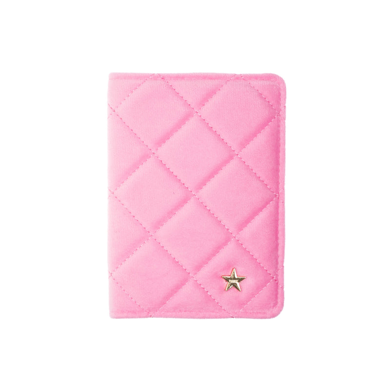 VELVET QUILTED PASSPORT COVER BUBBLEGUM PINK
