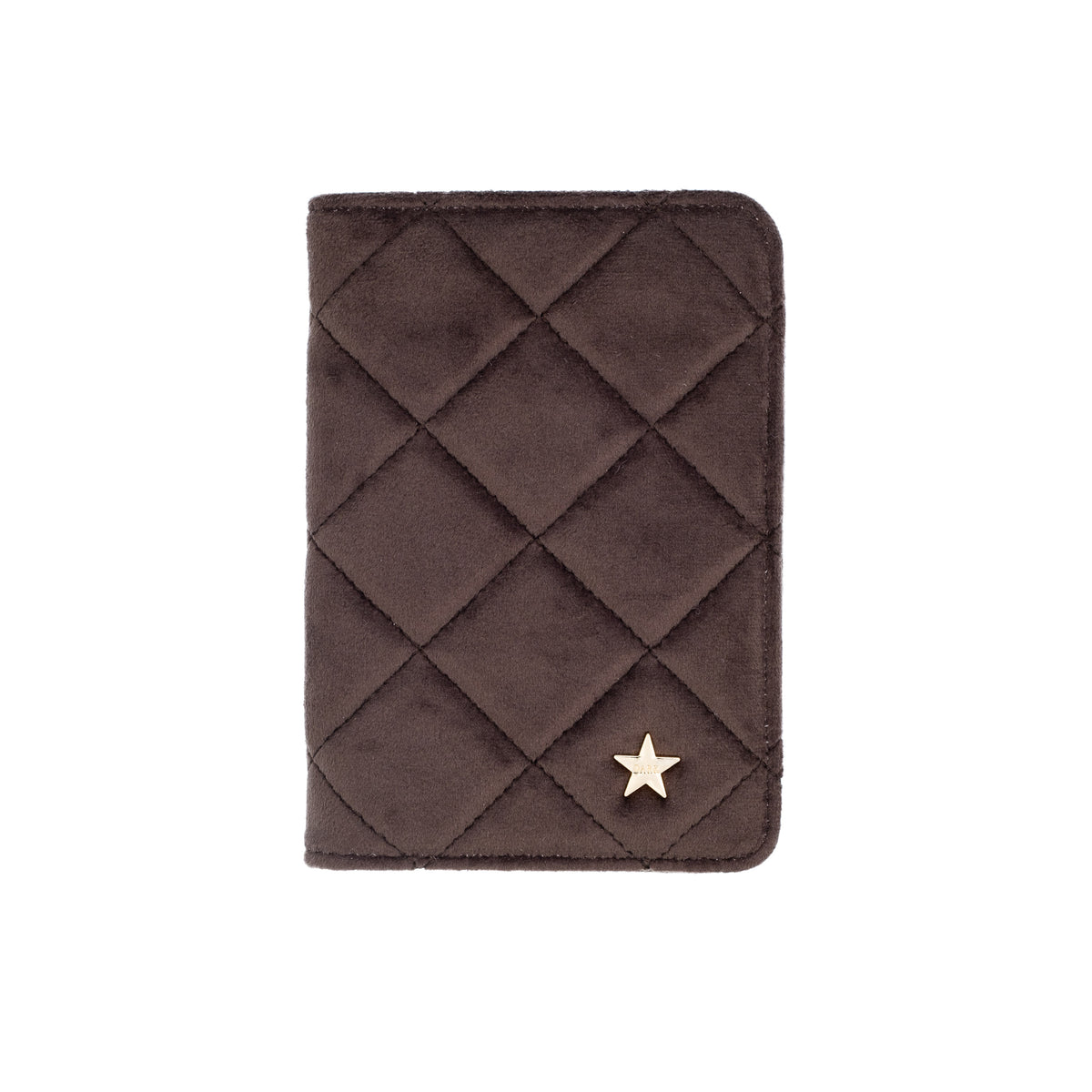 VELVET QUILTED PASSPORT COVER CHOCOLATE BROWN