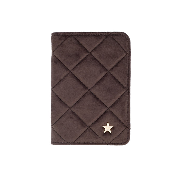VELVET QUILTED PASSPORT COVER CHOCOLATE BROWN