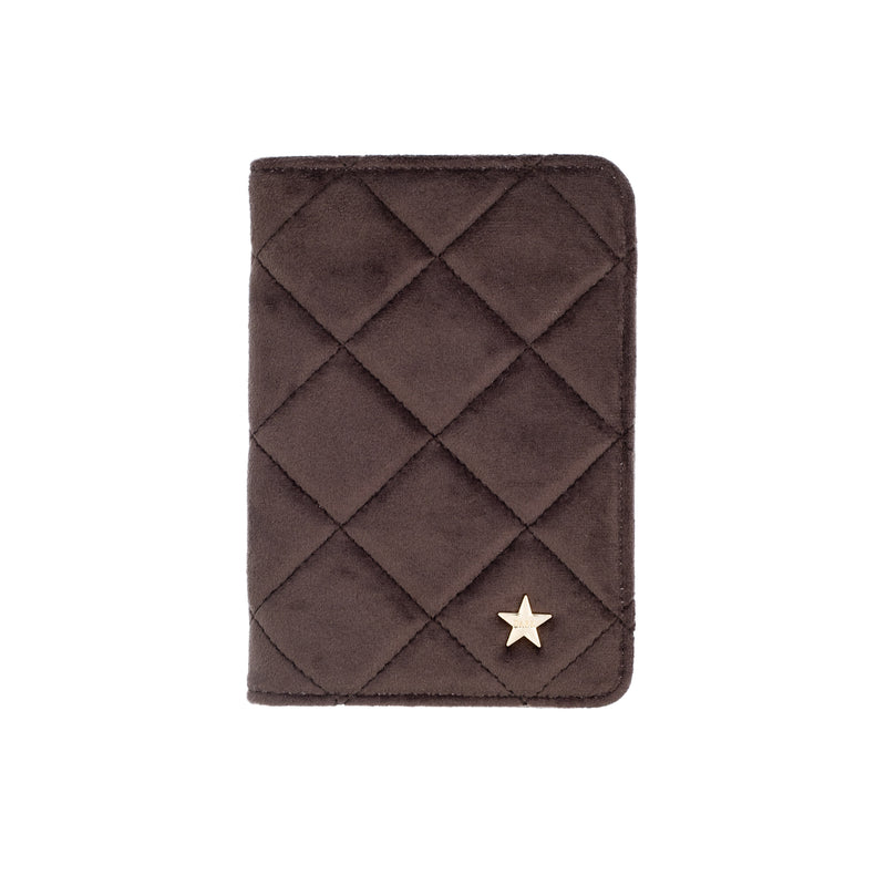 VELVET QUILTED PASSPORT COVER CHOCOLATE BROWN