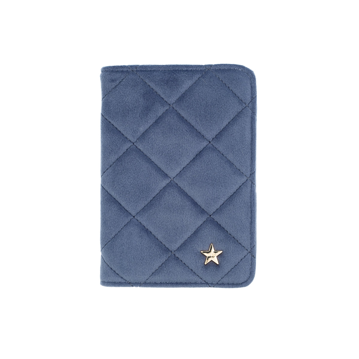 VELVET QUILTED PASSPORT COVER GRISALLE BLUE