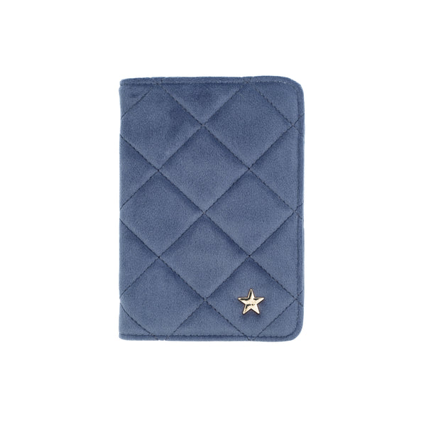 VELVET QUILTED PASSPORT COVER GRISALLE BLUE