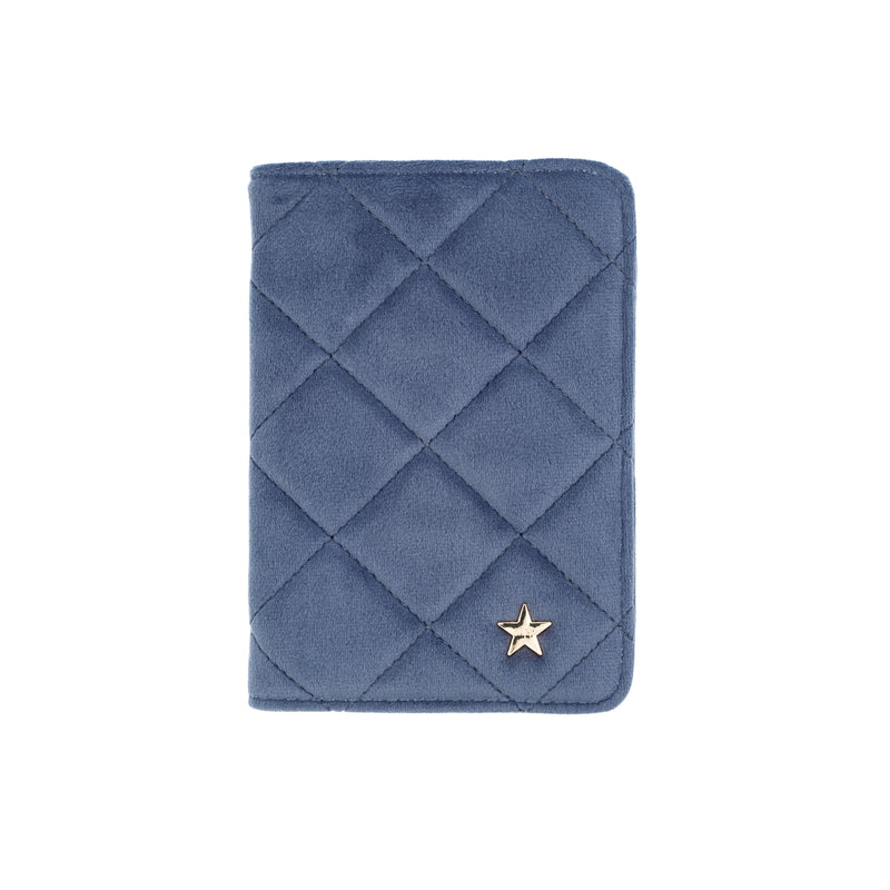 VELVET QUILTED PASSPORT COVER GRISALLE BLUE