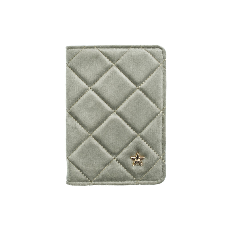 VELVET QUILTED PASSPORT COVER MILIEU GREEN