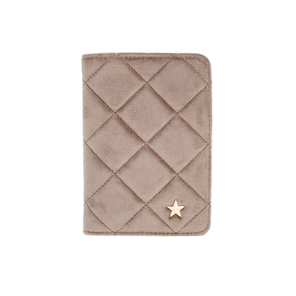 VELVET QUILTED PASSPORT COVER WARM TAUPE