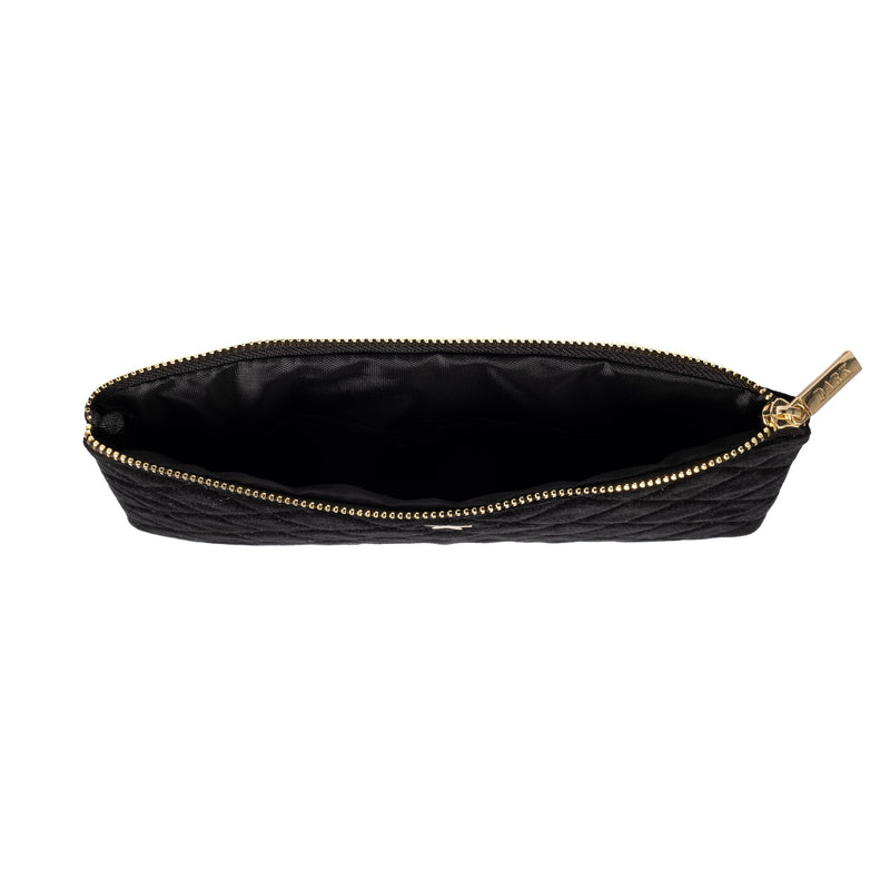 VELVET QUILTED SMALL POUCH BLACK