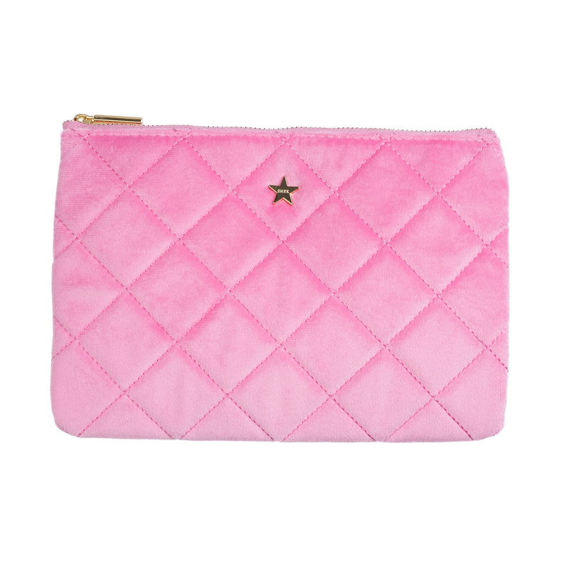 VELVET QUILTED SMALL POUCH BUBBLEGUM PINK
