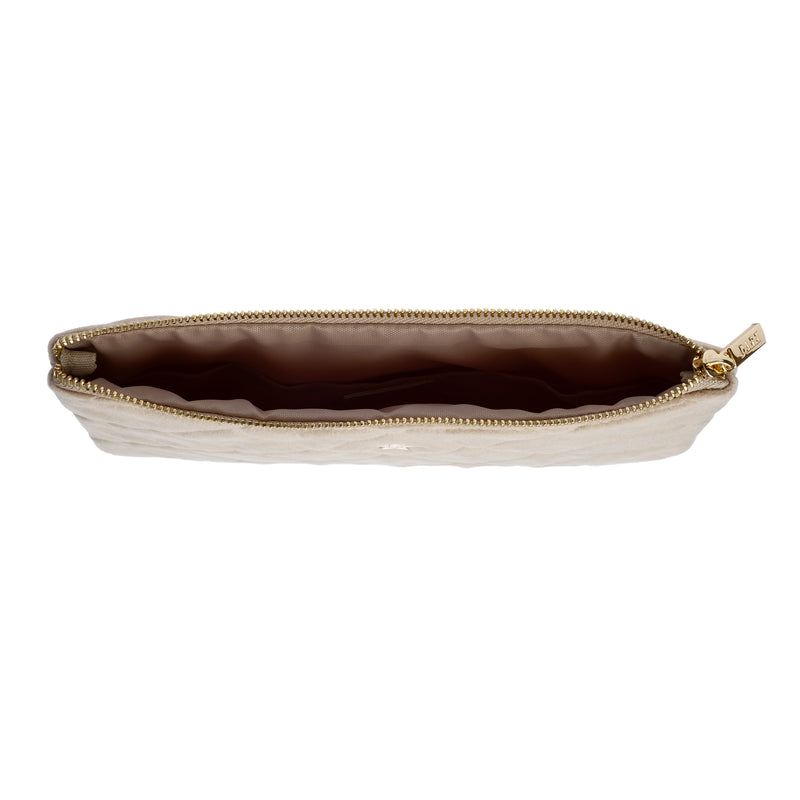 VELVET QUILTED SMALL POUCH DARK SAND