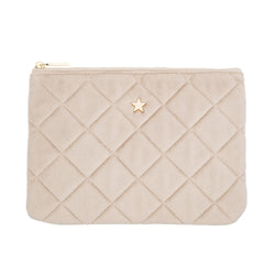 VELVET QUILTED SMALL POUCH DARK SAND