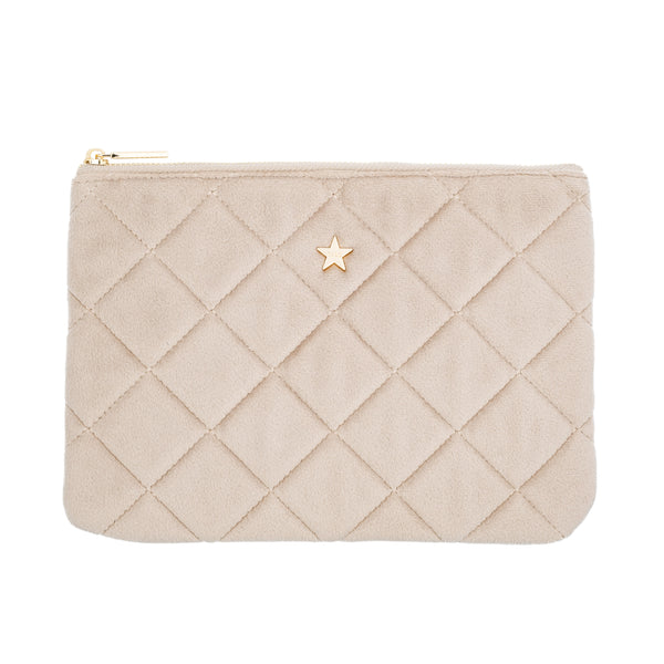 VELVET QUILTED SMALL POUCH DARK SAND